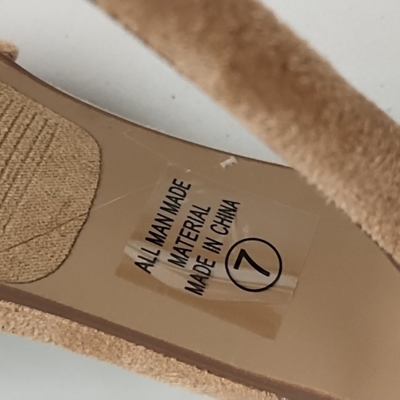 Not Just A Pump 7 Vegan Tan Suede High Heel Ankle Tie Boho Dress Shoe Jean Shoe - Picture 6 of 10